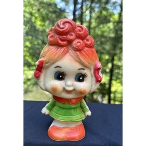 Rare 1973 CRIB MATES BABY Red Hair Squeaky Toy Rubber Works! -S14